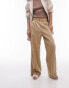 Topshop linen high waist pull on straight leg trouser in sand