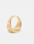 ASOS DESIGN waterproof stainless steel round signet ring with embossing in gold tone