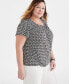 ფოტო #2 პროდუქტის Plus Size Printed Pleat-Neck Flutter-Sleeve Top, Created for Macy's