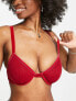 ASOS DESIGN Fuller Bust Alaia mesh and velvet trim underwire bra in burgundy