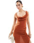 Фото #2 товара ASOS DESIGN textured cowl neck maxi dress in rust