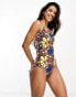 Threadbare one shoulder swimsuit with cut out detail in blue retro floral print Синий, 34 - фото #2