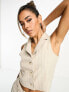 Фото #1 товара Miss Selfridge co-ord button through waistcoat in taupe pinstripe