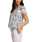 Leno Gauze Printed Peasant Top with Lace Trim Sleeve