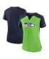 ფოტო #3 პროდუქტის Women's Neon Green, College Navy Seattle Seahawks Impact Exceed Performance Notch Neck T-shirt