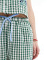 Neon Rose ruffle edge gingham bloomer shorts co-ord in forest green