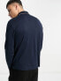 Selected Homme cotton mix long sleeve polo with zip in navy