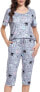 Фото #2 товара Vlazom Women's Striped Pyjama Set, Round Neck with Chest Pocket, Two-Piece Short-Sleeved Shirt with 3/4 Trousers