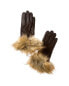Фото #1 товара Перчатки и варежки женские Surell Accessories из натуральной кожи, с меховой отделкой
