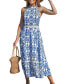 Фото #1 товара Women's Blue & White Ornate Halterneck Sleeveless Midi Beach Dress