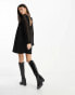 Фото #8 товара ASOS DESIGN long sleeve v neck crochet mini dress in black