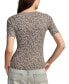 ფოტო #1 პროდუქტის Women's Printed Ribbed Short-Sleeve Henley Tee