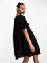 Фото #8 товара ASOS DESIGN short sleeve pleat swing mini dress in black