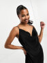 Фото #2 товара Threadbare Petite cami cowl neck plisse maxi dress in black