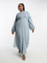 Фото #4 товара ASOS DESIGN Curve dobby chiffon pleat maxi dress with frill seam detail in pale blue