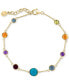 Фото #1 товара EFFY® Multi-Gemstone (3-1/3 ct. t.w.) & Turquoise Bezel Set Link Bracelet in 14k Gold