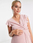 TFNC Maternity Bridesmaid flutter sleeve ruffle detail maxi dress in blush