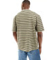 ASOS DESIGN oversized t-shirt in khaki stripe with text chest print