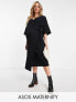 ASOS DESIGN Maternity super soft midi wrap jumper dress with belt in black