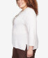 Фото #3 товара Plus Size Autumn Weekend Solid Texture Split Hem Sweater with Necklace