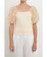 Фото #1 товара Women's Tulle Puff Sleeve with Knit Top