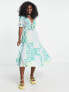 Фото #4 товара ASOS DESIGN tie front midi tea dress with godets in green mixed floral print