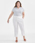 ფოტო #1 პროდუქტის Plus Size Mid-Rise Linen Blend Everyday Ankle Pants, Created for Macy's