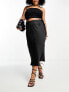 Simply Be Exclusive satin slip midi skirt in black