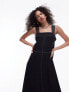 Topshop premium contrast stitch satin twill pinny midi dress in black