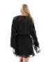 ASOS DESIGN embroidered chiffon mini dress with flared sleeves and self belt in black