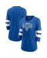 ფოტო #2 პროდუქტის Women's Heathered Royal, White Toronto Maple Leafs Full Shield 3/4 Sleeve Tri-Blend Raglan Scoop Neck T-shirt