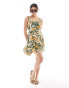 Фото #1 товара Abercrombie & Fitch linen blend mini dress in yellow/green floral print