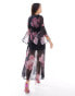 Фото #6 товара Miss Selfridge chiffon flared sleeve godet maxi dress in blurred floral