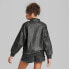 Фото #2 товара Women's Distressed Faux Leather Bomber Jacket - Wild Fable Black XS