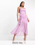 Фото #1 товара ASOS DESIGN Tall cowl neck frill detail hi low hem midi slip dress with tie side in lilac dobby