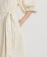 Фото #2 товара Women's Belted Linen Bubble-Sleeve Shirtdress