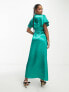 Фото #2 товара Vila Petite Bridesmaid satin flutter sleeve maxi dress in emerald green
