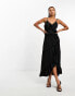 Фото #4 товара In The Style Petite exclusive ruffle trim cami maxi dress in black