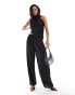 River Island plisse satin wide leg trouser co-ord in black Черный, 36 - фото #1