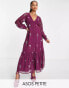 Фото #2 товара ASOS DESIGN Petite button through embroidered maxi tea dress in wine