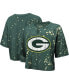 ფოტო #1 პროდუქტის Women's Threads Green Distressed Green Bay Packers Bleach Splatter Notch Neck Crop T-shirt