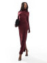 Фото #1 товара ASOS DESIGN heavy rib roll neck midaxi dress in burgundy