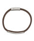 ფოტო #2 პროდუქტის Stainless Steel Brushed Brown Leather ID Bracelet