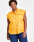 Фото #1 товара Plus Size Linen-Blend Sleeveless Utility Shirt, Created for Macy's