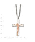 ფოტო #3 პროდუქტის Polished Rose IP-plated Crucifix Pendant Curb Chain Necklace