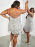 ASOS EDITION Curve paillette fringe sequin cami shift mini dress in silver