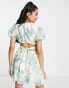 Фото #4 товара ASOS DESIGN soft tiered mini dress with tie waist detail in green floral