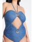 ფოტო #1 პროდუქტის Plus Size Hammered Ring Detail Denim One Piece