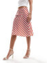 ASOS DESIGN knee length satin skirt in red stripe print