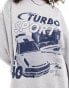 ASOS DESIGN oversized sweat with turbo car graphic in ice marl